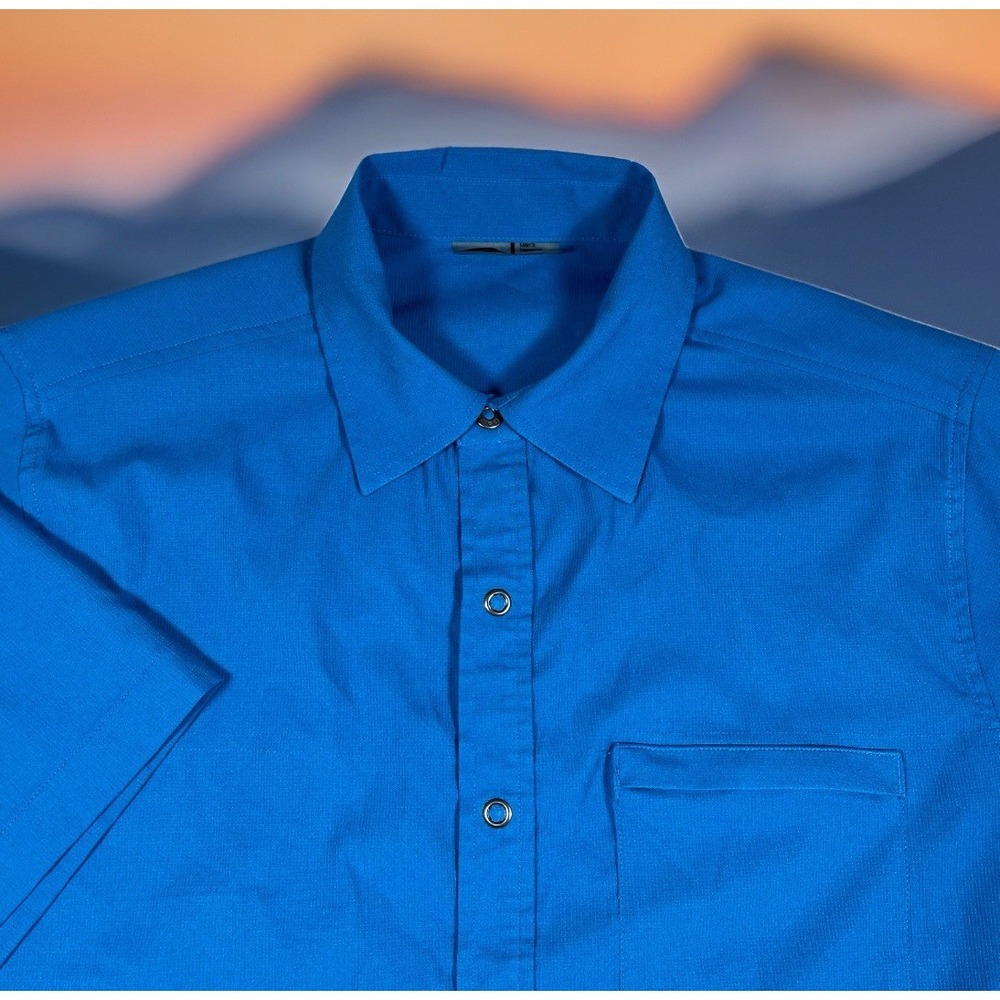 GoLite Tech Hiking Shirt Mens L Blue Snap Up‎ Short Sleeve Wicking 105002111-EUC